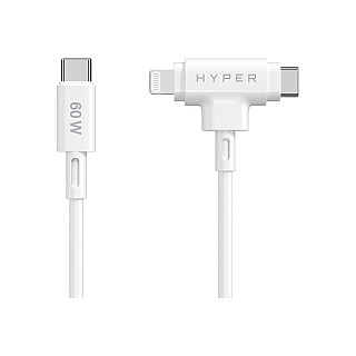 Hyper HyperJuice Silikonowy kabel USB-C для USB-C та Lightning Hybrid 60W, білий | Hyper