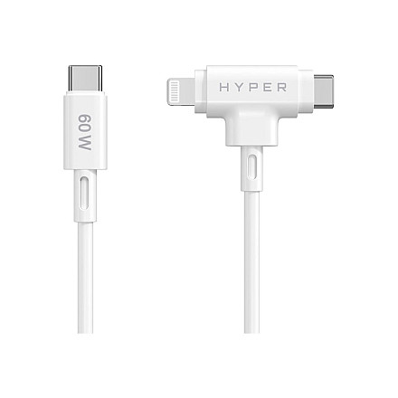 Hyper HyperJuice Silikonowy kabel USB-C для USB-C та Lightning Hybrid 60W, білий | Hyper - 1