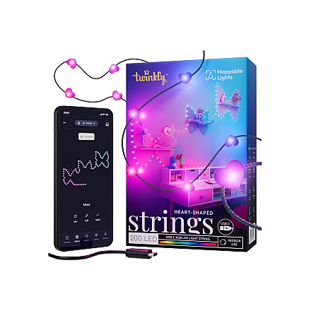 Twinkly Candies 200 diod LED RGB w kształcie serca, zielony przewód, USB-C|Twinkly - 2