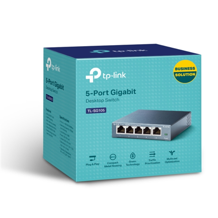 TP-LINK | Switch | TL-SG105 | Niezarządzalny | Desktop | Porty 1 Gb/s (RJ-45) ilość 5 | Typ zasilania Zewnętrzny | 24 miesiące - 3