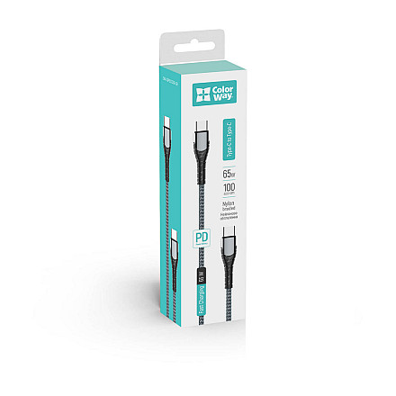 ColorWay Cable Type-C - Type-C (PD Fast Charging 65W) 3.0А, 1m | CW-CBPDCC040-GR - 5
