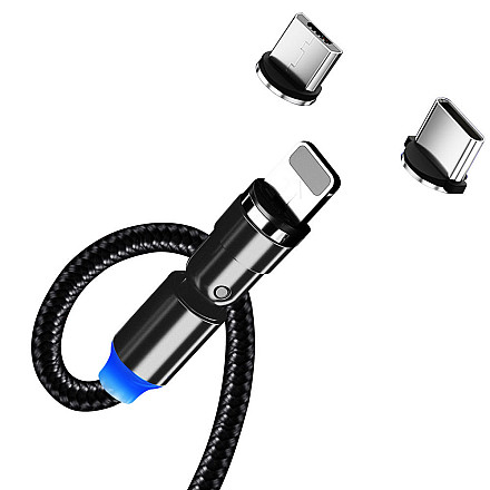 ColorWay Cable 3in1 (Lightning+MicroUSB+Type-C) Magnetic Rotation 540° 2.4А, 1m | CW-CBUU037-BK - 4