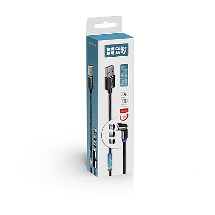 ColorWay Cable 3in1 (Lightning+MicroUSB+Type-C) Magnetic Rotation 540° 2.4А, 1m | CW-CBUU037-BK - 6
