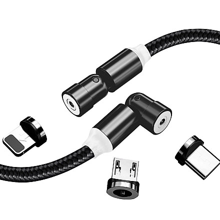 ColorWay Cable 3in1 (Lightning+MicroUSB+Type-C) Magnetic Rotation 540° 2.4А, 1m | CW-CBUU037-BK - 3