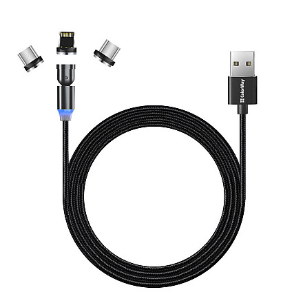 ColorWay Cable 3in1 (Lightning+MicroUSB+Type-C) Magnetic Rotation 540° 2.4А, 1m | CW-CBUU037-BK - 2