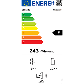 Gorenje Refrigerator N619EAXL4 Energy efficiency class E Free standing