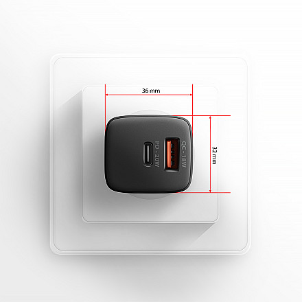 AXAGON Wallcharger 2x port (USB-A + USB-C), 20W | ACU-PQ20 - 8