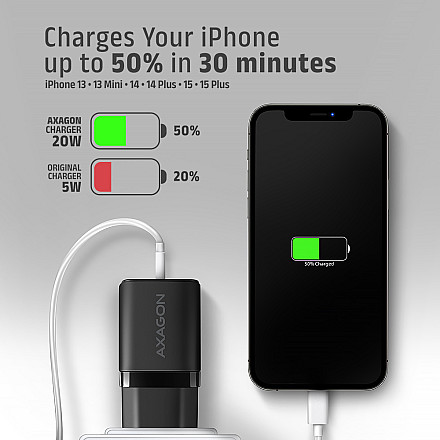 AXAGON Wallcharger 2x port (USB-A + USB-C), 20W | ACU-PQ20 - 7