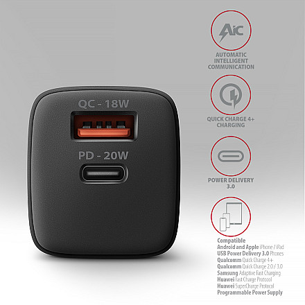 AXAGON Wallcharger 2x port (USB-A + USB-C), 20W | ACU-PQ20 - 4