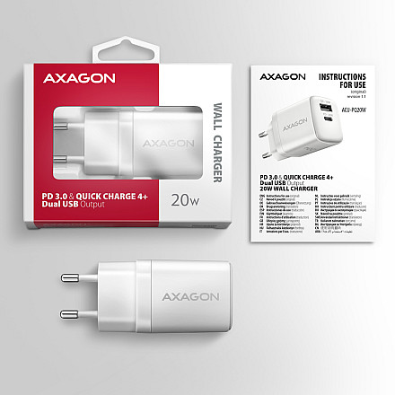 AXAGON Wallcharger 2x port (USB-A + USB-C), 20W | ACU-PQ20W - 9