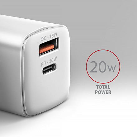 AXAGON Wallcharger 2x port (USB-A + USB-C), 20W | ACU-PQ20W - 2