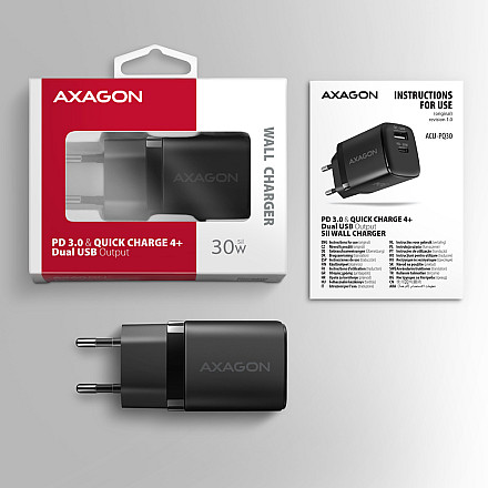 AXAGON Sil wallcharger 2x port (USB-A + USB-C), 30W | ACU-PQ30 - 8