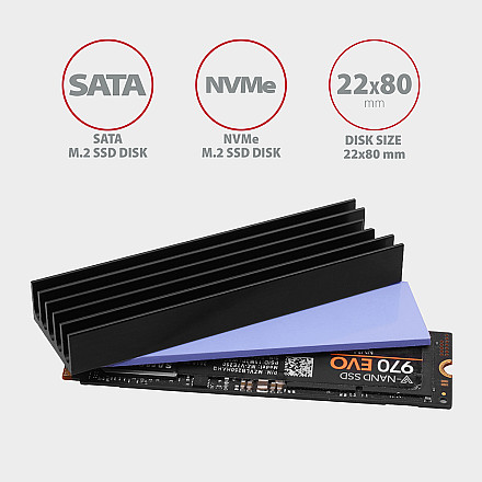 AXAGON Passive aluminum heatsink for all M.2 SSDs, size 2280, high 10 mm | CLR-M2L10 - 3
