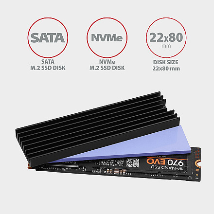 AXAGON Passive aluminum heatsink for all M.2 SSDs, size 2280, high 6 mm | CLR-M2L6 - 3