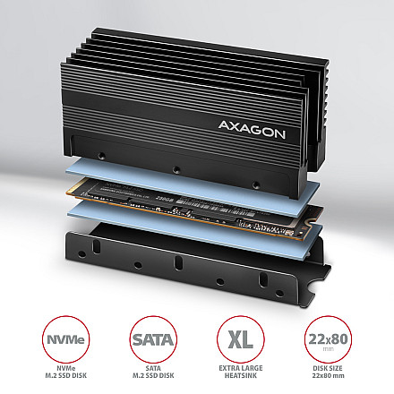 AXAGON Passive aluminum heatsink for single-sided and double-sided M.2 SSD disks, size 2280, height 36 mm | CLR-M2XL - 2