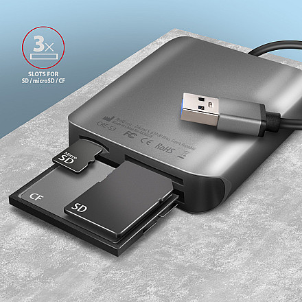 AXAGON Aluminum high-speed USB-A 3.2 Gen 1 memory card reader, 3 slots | CRE-S3 - 3