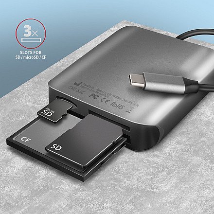 AXAGON Aluminum high-speed USB-C 3.2 Gen 1 memory card reader, 3 slots | CRE-S3C - 3