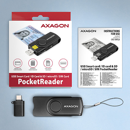 AXAGON Compact travel USB-A + USB-C contact Smart/ID card and SD/microSD/SIM card reader | CRE-SMP2A - 8