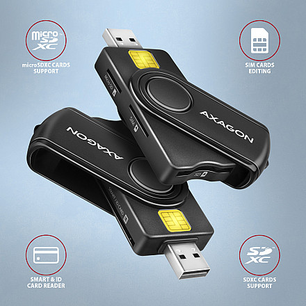 AXAGON Compact travel USB-A + USB-C contact Smart/ID card and SD/microSD/SIM card reader | CRE-SMP2A - 2