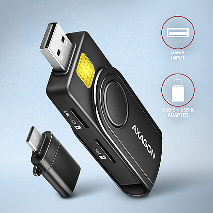 AXAGON Compact travel USB-A + USB-C contact Smart/ID card and SD/microSD/SIM card reader | CRE-SMP2A - 6