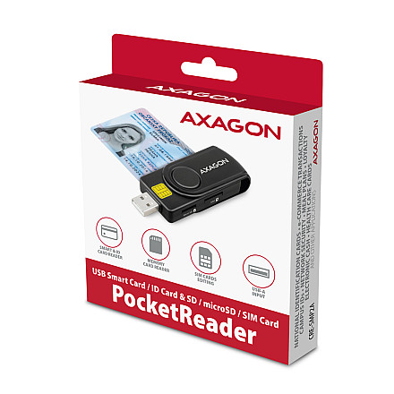 AXAGON Compact travel USB-A + USB-C contact Smart/ID card and SD/microSD/SIM card reader | CRE-SMP2A - 9