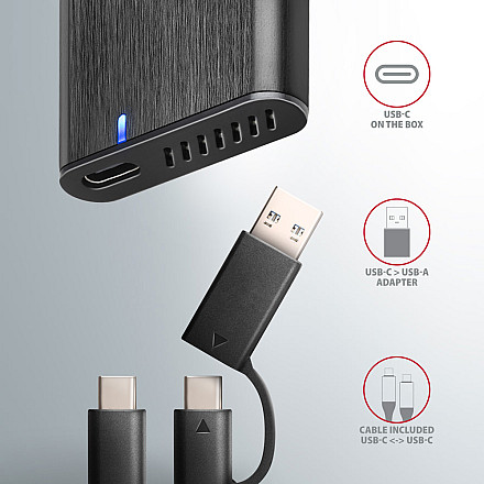AXAGON External USB-C 3.2 Gen 2 metal box for M.2 NVMe & SATA SSD disks - 6