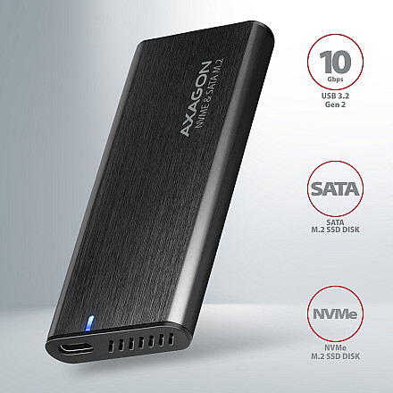 AXAGON External USB-C 3.2 Gen 2 metal box for M.2 NVMe & SATA SSD disks - 2