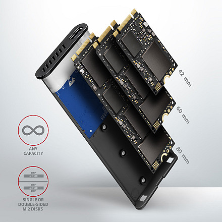 AXAGON External USB-C 3.2 Gen 2 metal box for M.2 NVMe & SATA SSD disks - 9
