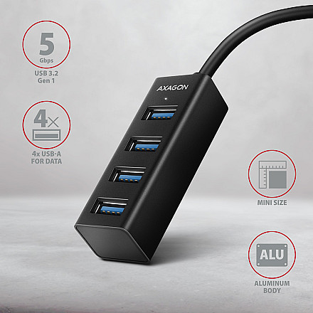 AXAGON Miniature metal four-port USB 3.2 Gen 1 hub | HUE-M1A - 2