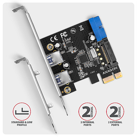 AXAGON PCI-Express card with a pair of internal and a pair of external USB 5Gbps ports | PCEU-232RS - 3
