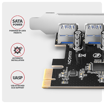 AXAGON PCI-Express card with four external USB-A 5Gbps ports | PCEU-430RS - 4