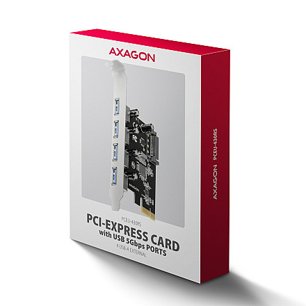 AXAGON PCI-Express card with four external USB-A 5Gbps ports | PCEU-430RS - 6