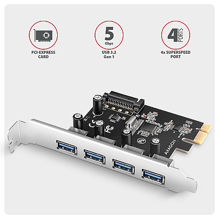 AXAGON PCI-Express card with four external USB-A 5Gbps ports | PCEU-430RS - 2