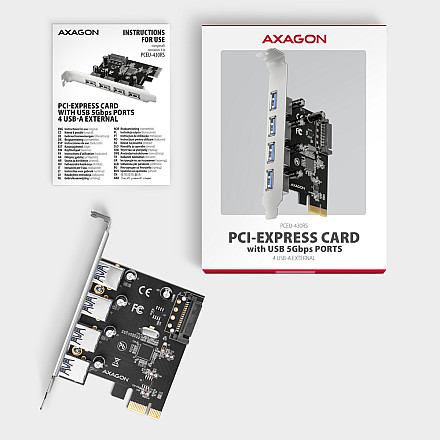 AXAGON PCI-Express card with four external USB-A 5Gbps ports | PCEU-430RS - 5