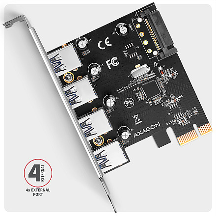 AXAGON PCI-Express card with four external USB-A 5Gbps ports | PCEU-430RS - 3