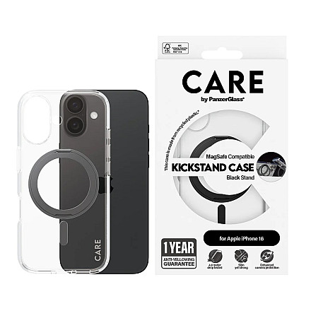 CARE by PanzerGlass Feature Case Transparent w. Black Kickstand & MagSafe iPhone 16 | CARE - 3
