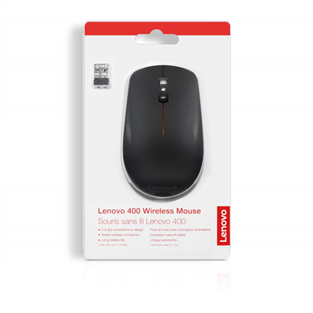 Lenovo | Wireless Mouse | Wireless mouse | 400 | Wireless | 2.4 GHz Wireless via Nano USB | Black | 1 year(s) - 5