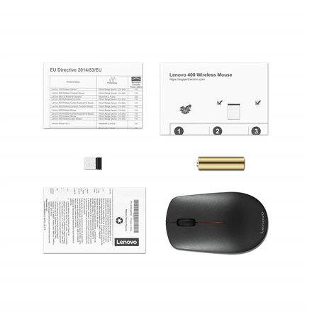 Lenovo | Wireless Mouse | Wireless mouse | 400 | Wireless | 2.4 GHz Wireless via Nano USB | Black | 1 year(s) - 4