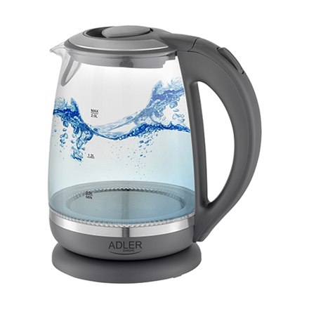 Adler | Czajnik | AD 1286 | Standard | 2200 W | 2 L | Plastik/szkło | Podstawa obrotowa 360° | Szary/przezroczysty - 9