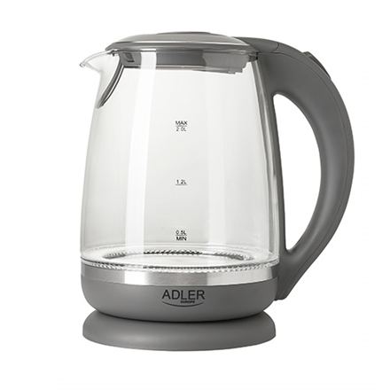 Adler | Czajnik | AD 1286 | Standard | 2200 W | 2 L | Plastik/szkło | Podstawa obrotowa 360° | Szary/przezroczysty - 5