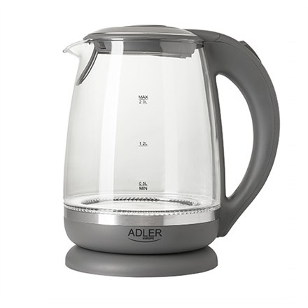 Adler | Czajnik | AD 1286 | Standard | 2200 W | 2 L | Plastik/szkło | Podstawa obrotowa 360° | Szary/przezroczysty - 13