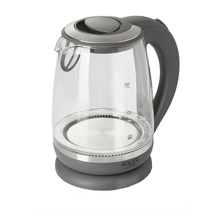 Adler | Czajnik | AD 1286 | Standard | 2200 W | 2 L | Plastik/szkło | Podstawa obrotowa 360° | Szary/przezroczysty - 6