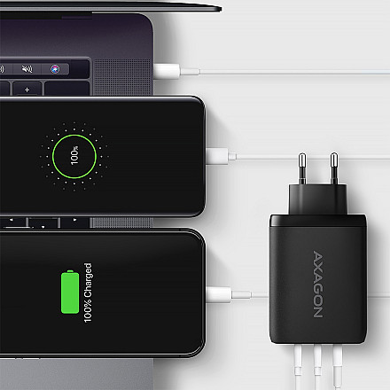AXAGON GaN wallcharger, 3x port (USB-A + 2x USB-C), PD3.0 - 6