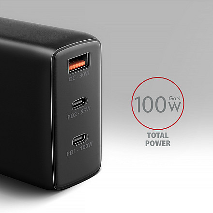 AXAGON GaN wallcharger, 3x port (USB-A + 2x USB-C), PD3.0 - 2