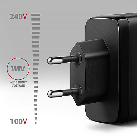 AXAGON GaN wallcharger, 3x port (USB-A + 2x USB-C), PD3.0 - 3