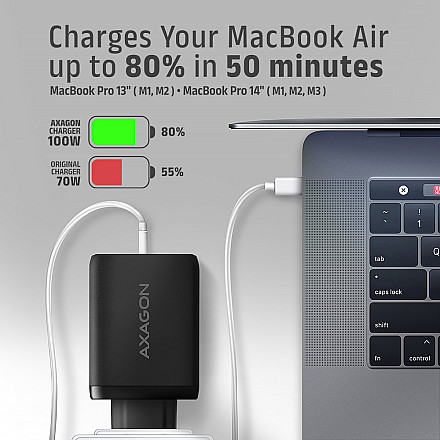 AXAGON GaN wallcharger, 3x port (USB-A + 2x USB-C), PD3.0 - 7