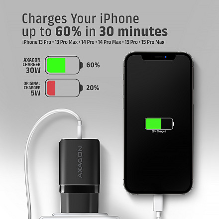 AXAGON Sil wallcharger 1x port USB-C, PD3.0/PPS/QC4+/SFC/AFC/Apple, 30W | ACU-PD30 - 7