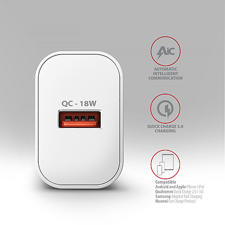 AXAGON Wallcharger 1x port USB-A, QC3.0/AFC/FCP/Apple, 18W | ACU-QC18W - 4