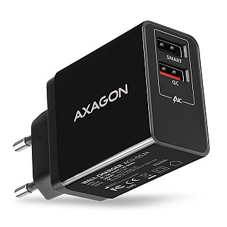 AXAGON Dual wallcharger 240V/2x USB port QC3.0/AFC/FCP and 5V-1.2A, 24W | ACU-QS24