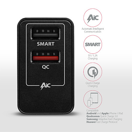 AXAGON Dual wallcharger 240V/2x USB port QC3.0/AFC/FCP and 5V-1.2A, 24W | ACU-QS24 - 4